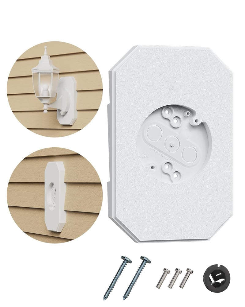 Cixiaor Siding Light Mounting Block, 8141DBL White Outdoor Mounting Plate kit with Built-in Electrical Box, Vinyl Siding Block for 1/2 inch Double, 1 Pack - Image 1